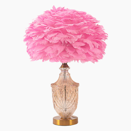 Vase en verre décoratif moderne avec lampe de table en plumes, rose
