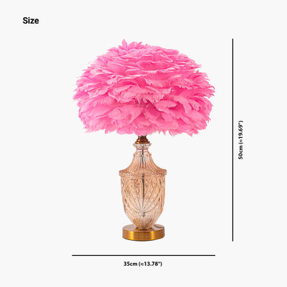 Vase en verre décoratif moderne avec lampe de table en plumes, rose
