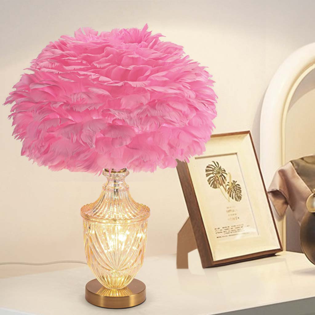 Vase en verre décoratif moderne avec lampe de table en plumes, rose
