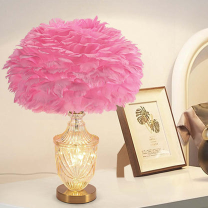 Vase en verre décoratif moderne avec lampe de table en plumes, rose