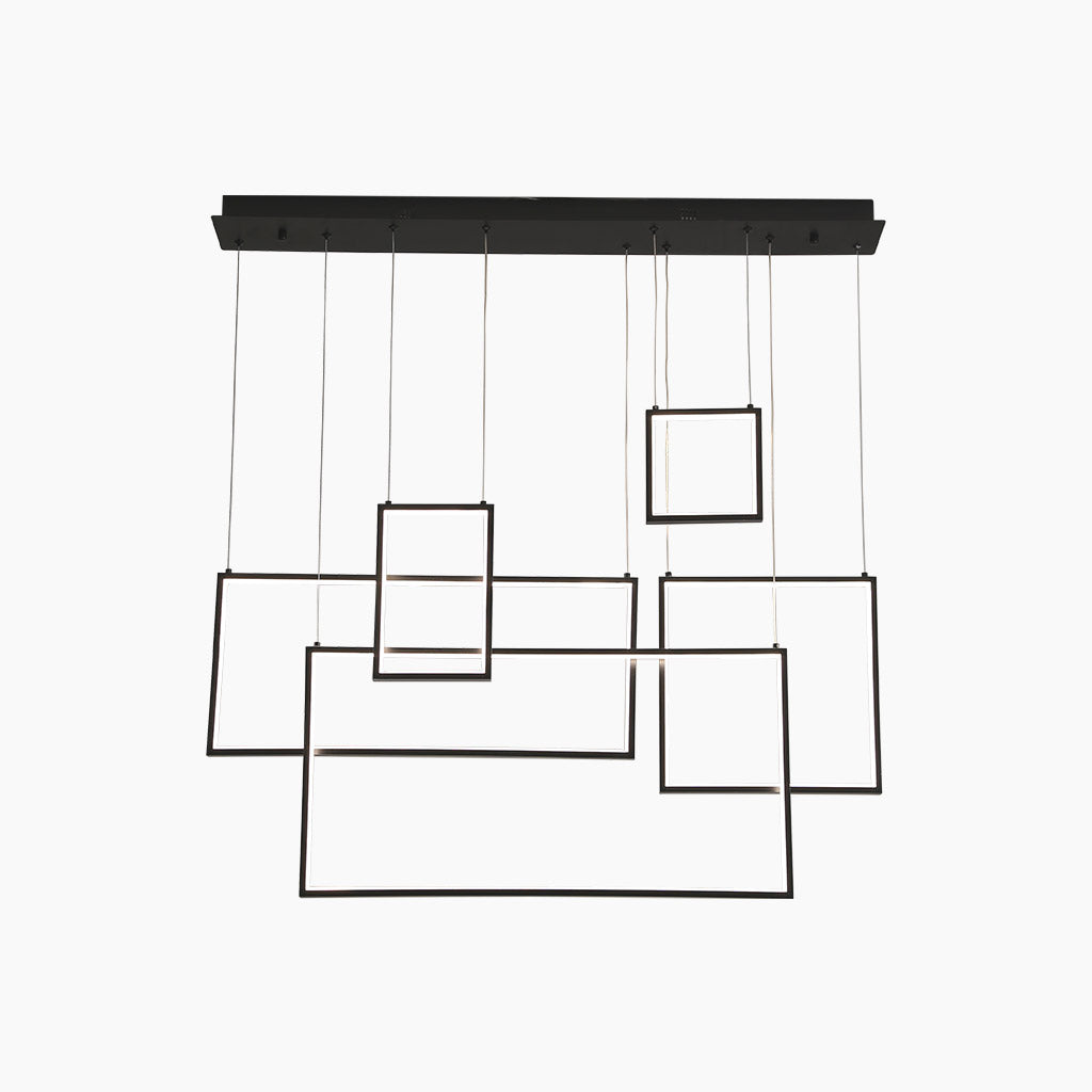 Suspension moderne LED géométrique linéaire rectangulaire, noir