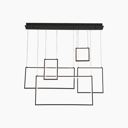 Suspension moderne LED géométrique linéaire rectangulaire, noir