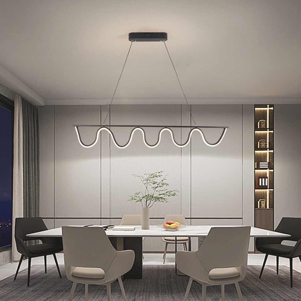 Suspension Moderne Linéaire Ondulée Dimmable LED, Noir/Doré