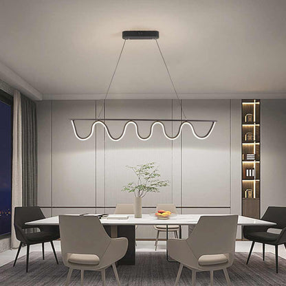 Suspension Moderne Linéaire Ondulée Dimmable LED, Noir/Doré
