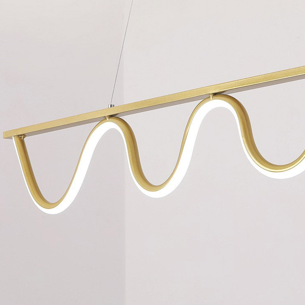 Suspension Moderne Linéaire Ondulée Dimmable LED, Noir/Doré