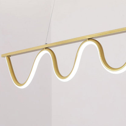 Suspension Moderne Linéaire Ondulée Dimmable LED, Noir/Doré
