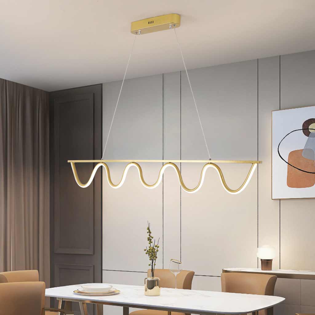 Suspension Moderne Linéaire Ondulée Dimmable LED, Noir/Doré