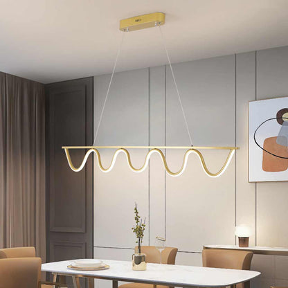 Suspension Moderne Linéaire Ondulée Dimmable LED, Noir/Doré