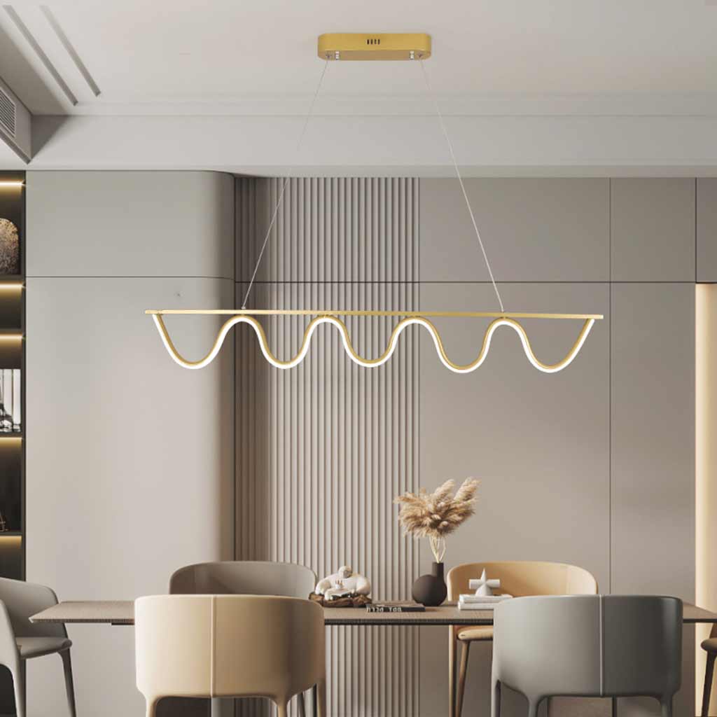 Suspension Moderne Linéaire Ondulée Dimmable LED, Noir/Doré