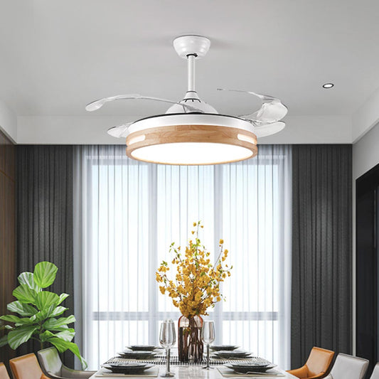 Ventilateur de plafond avec éclairage lustre moderne semi-encastré, bois naturel