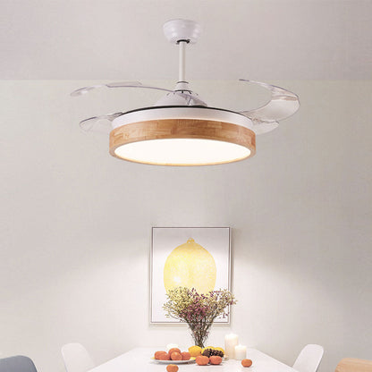 Ventilateur de plafond avec éclairage lustre moderne semi-encastré, bois naturel