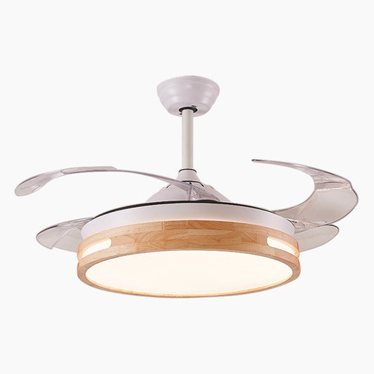 Ventilateur de plafond avec éclairage lustre moderne semi-encastré, bois naturel