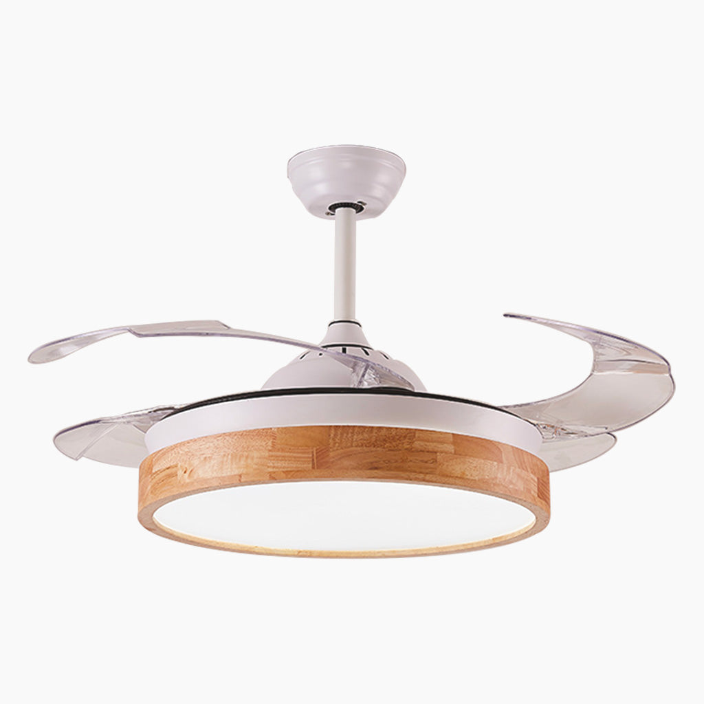 Ventilateur de plafond avec éclairage lustre moderne semi-encastré, bois naturel