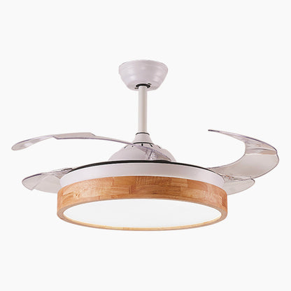 Ventilateur de plafond avec éclairage lustre moderne semi-encastré, bois naturel