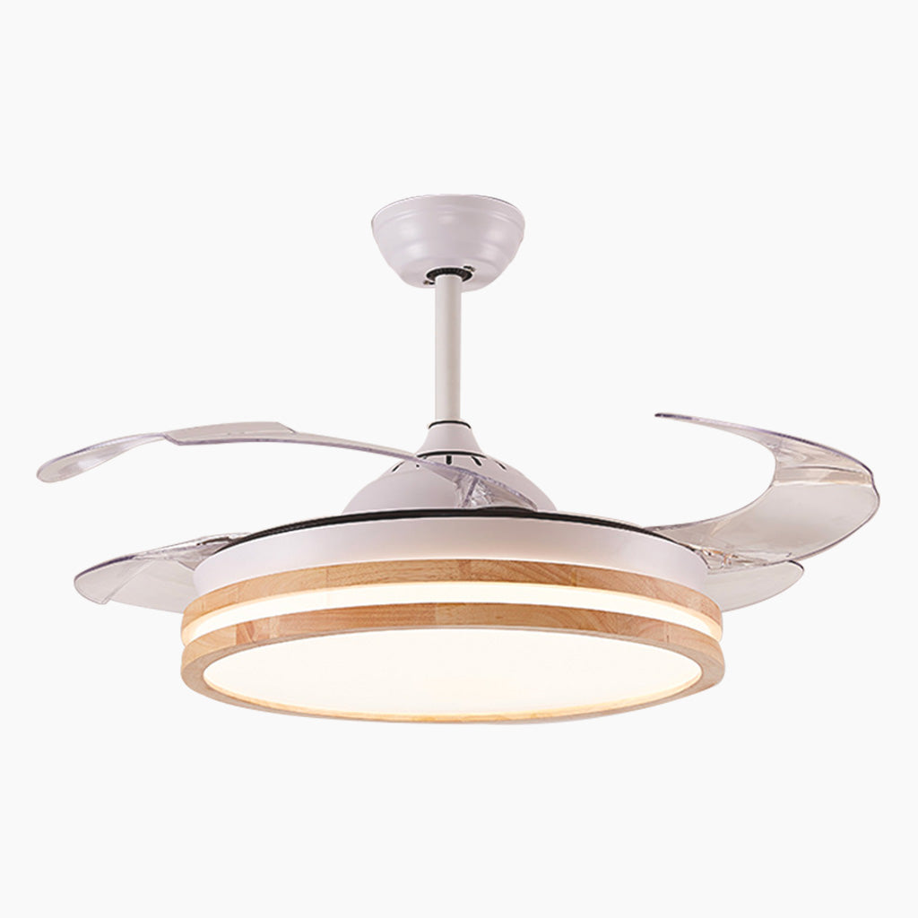Ventilateur de plafond avec éclairage lustre moderne semi-encastré, bois naturel