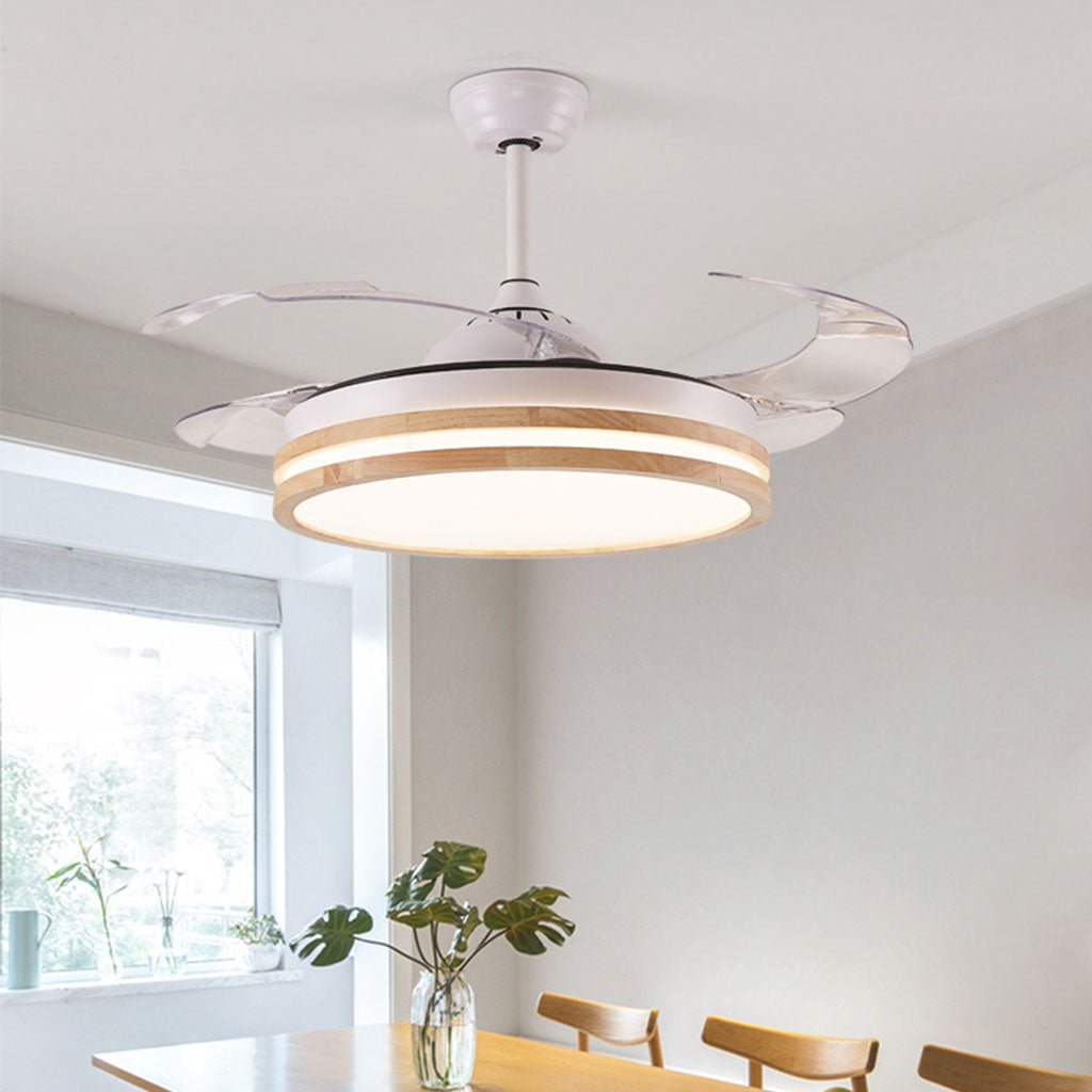 Ventilateur de plafond lustre moderne semi-encastré, bois naturel