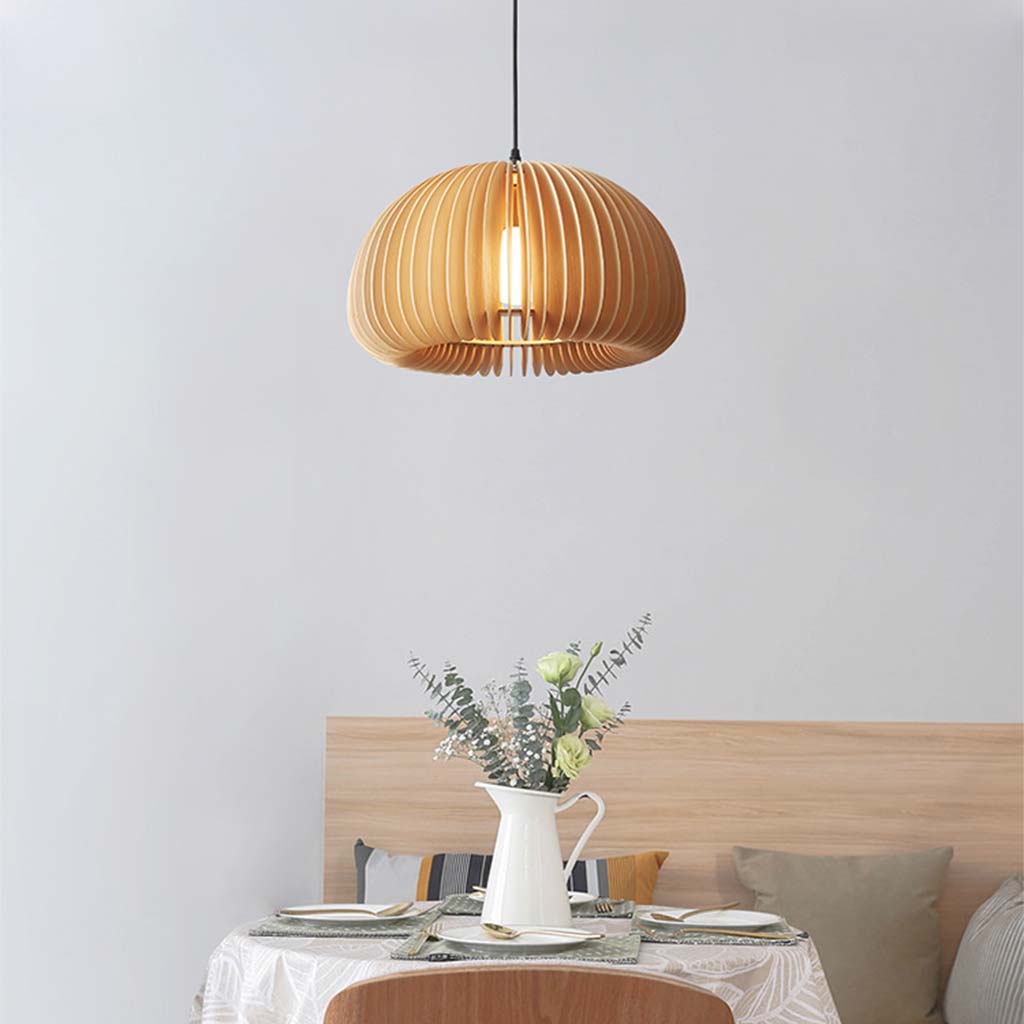 Suspension moderne scandinave japonaise en forme de citrouille pour salle à manger, bois