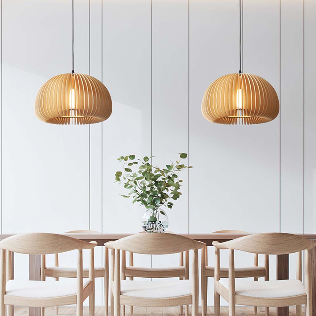 Suspension moderne scandinave japonaise en forme de citrouille pour salle à manger, bois