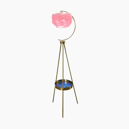 Lampe sur pied de style scandinave avec plateau et abat-jour en plumes