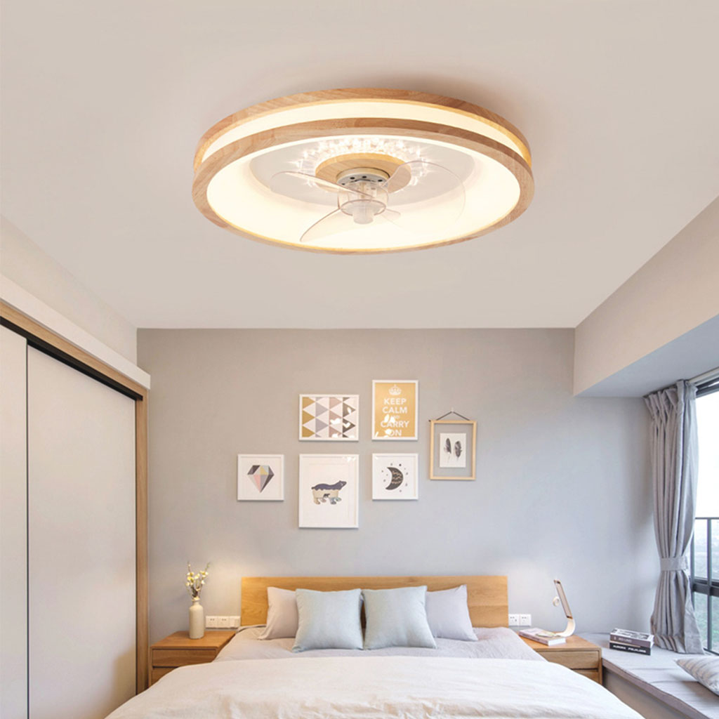 Ventilateur de plafond lampe Fandelier Nordic 3 pales encastré pour chambre, bois et acrylique