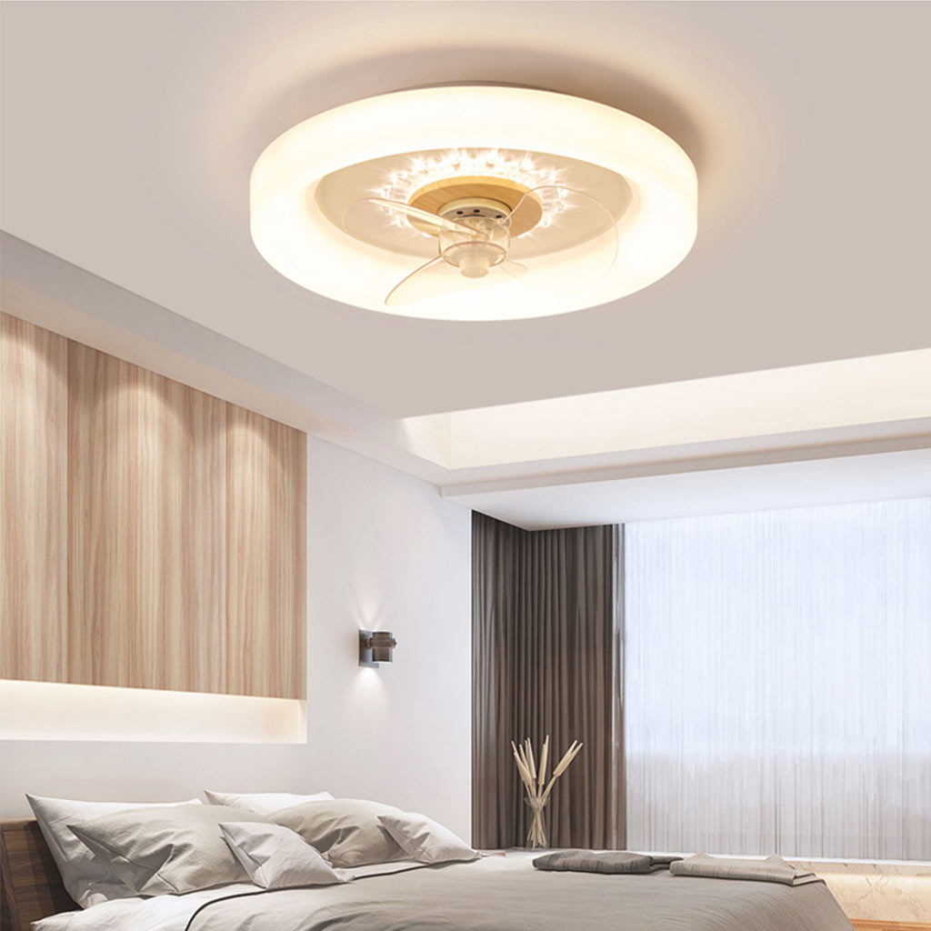 Ventilateur de plafond lampe Fandelier Nordic 3 pales encastré pour chambre, bois et acrylique