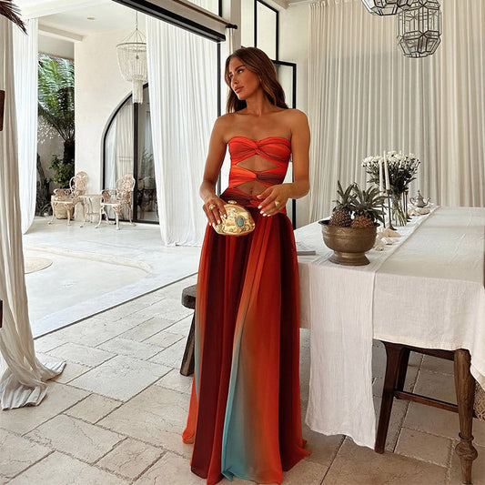 Stylish Women's Guest Wedding Dress Ombre Off-Shoulder | Maxi