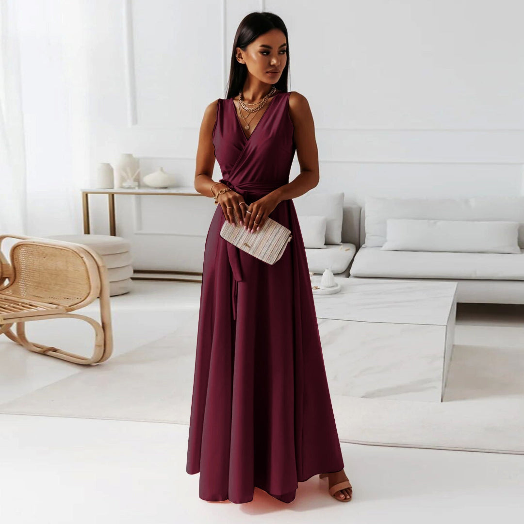 Robe sans manches à décolleté en V pour femmes | Maxi
