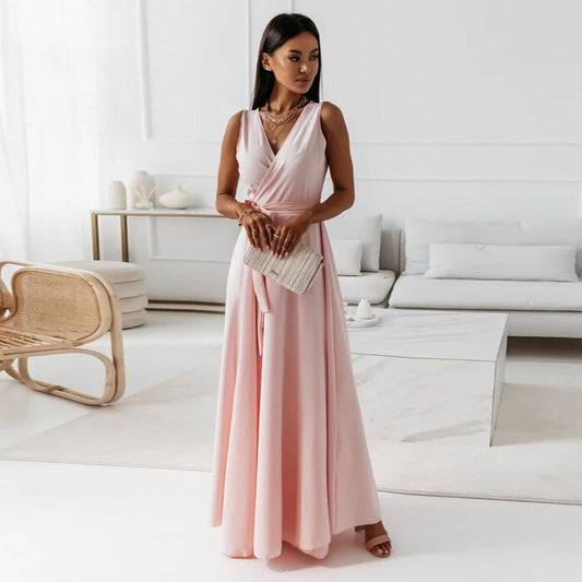 Sleeveless V-neck dress for women | Maxi