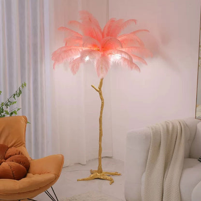 Lampe de sol en plumes d'autruche de luxe, 16 couleurs/résine