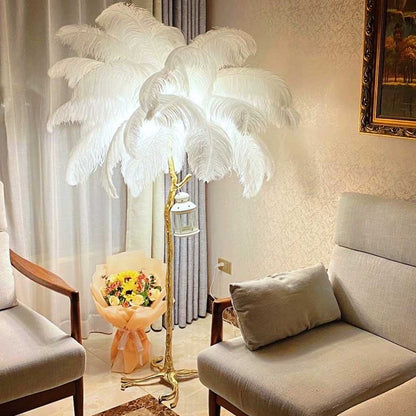 Lampe de sol en plumes d'autruche de luxe, 16 couleurs/résine