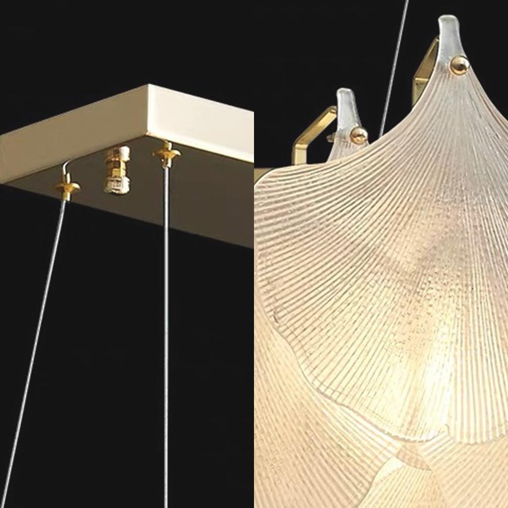 Suspension lustre en verre mat feuilles de ginkgo