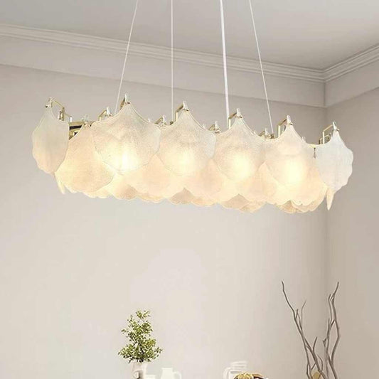 Suspension lustre en verre mat feuilles de ginkgo
