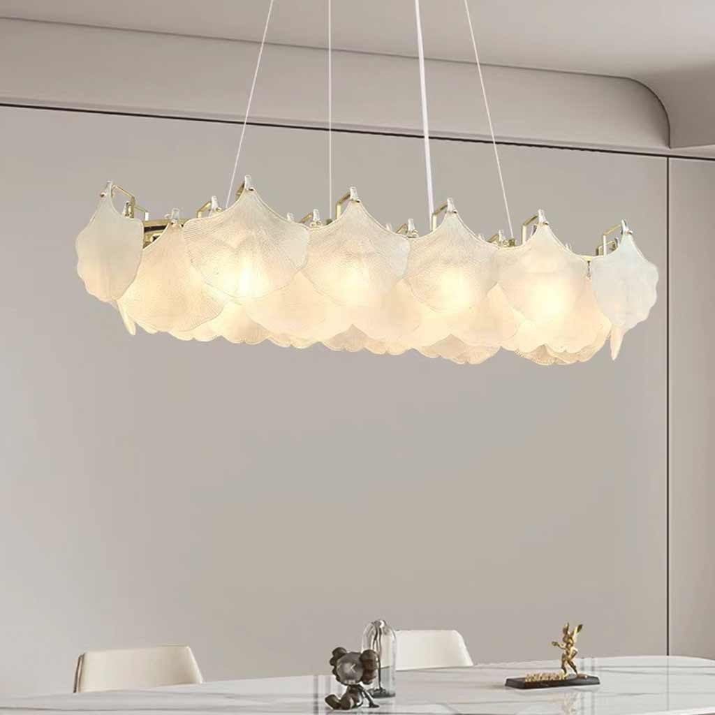Suspension lustre en verre mat feuilles de ginkgo