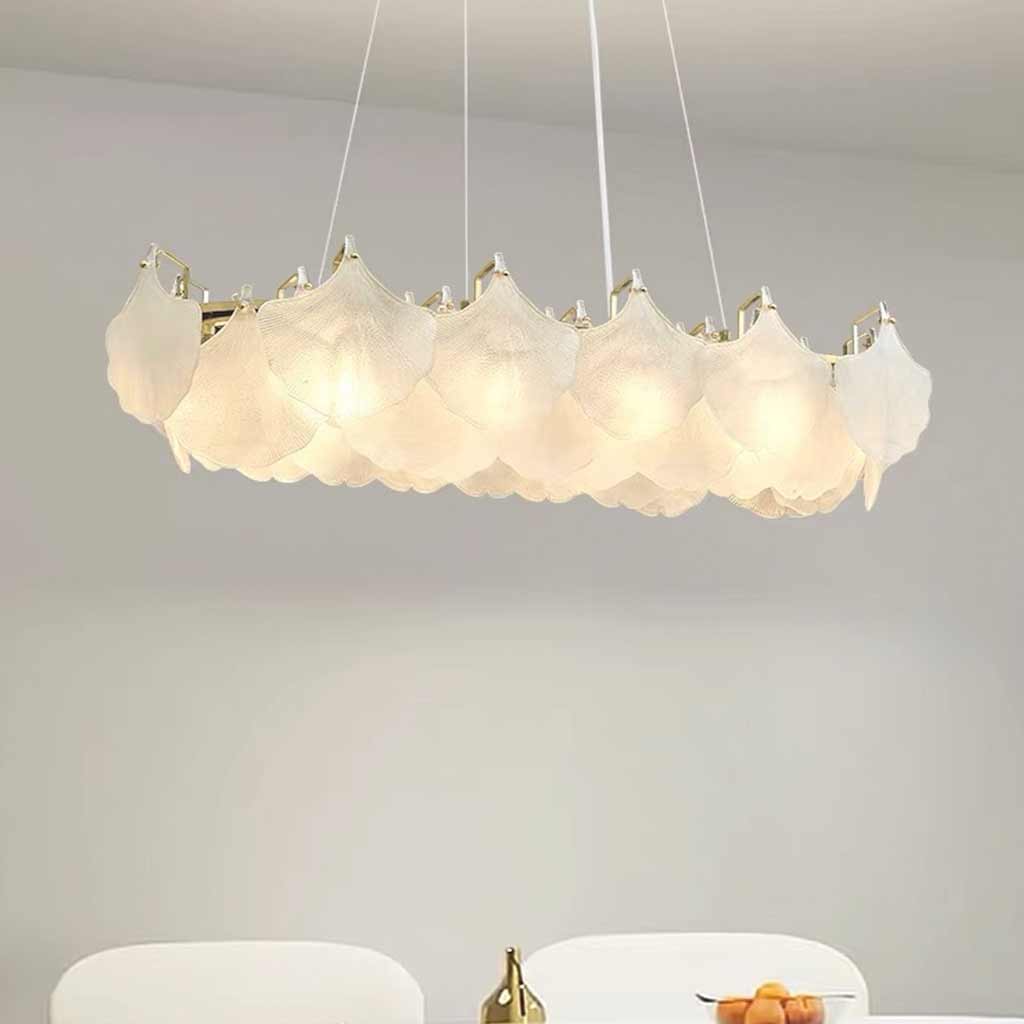 Suspension lustre en verre mat feuilles de ginkgo