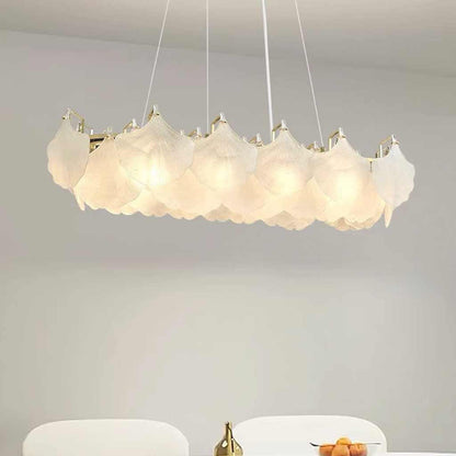 Suspension lustre en verre mat feuilles de ginkgo