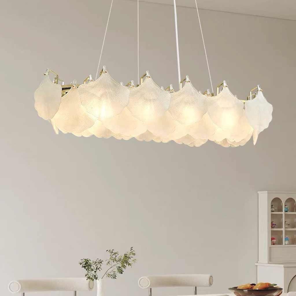 Suspension lustre en verre mat feuilles de ginkgo