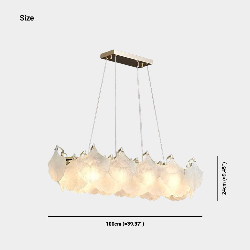 Suspension lustre en verre mat feuilles de ginkgo
