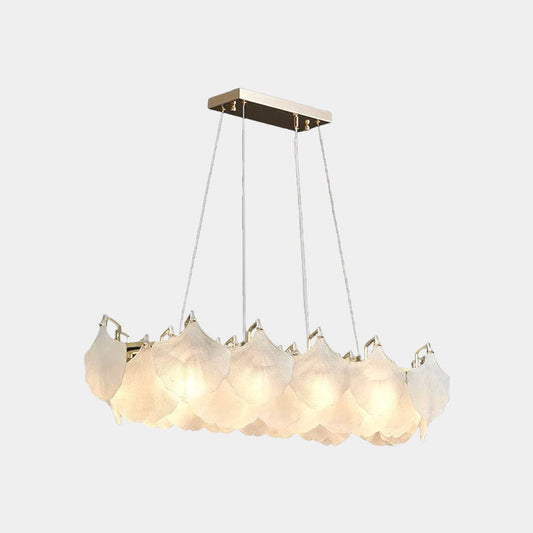 Suspension lustre en verre mat feuilles de ginkgo