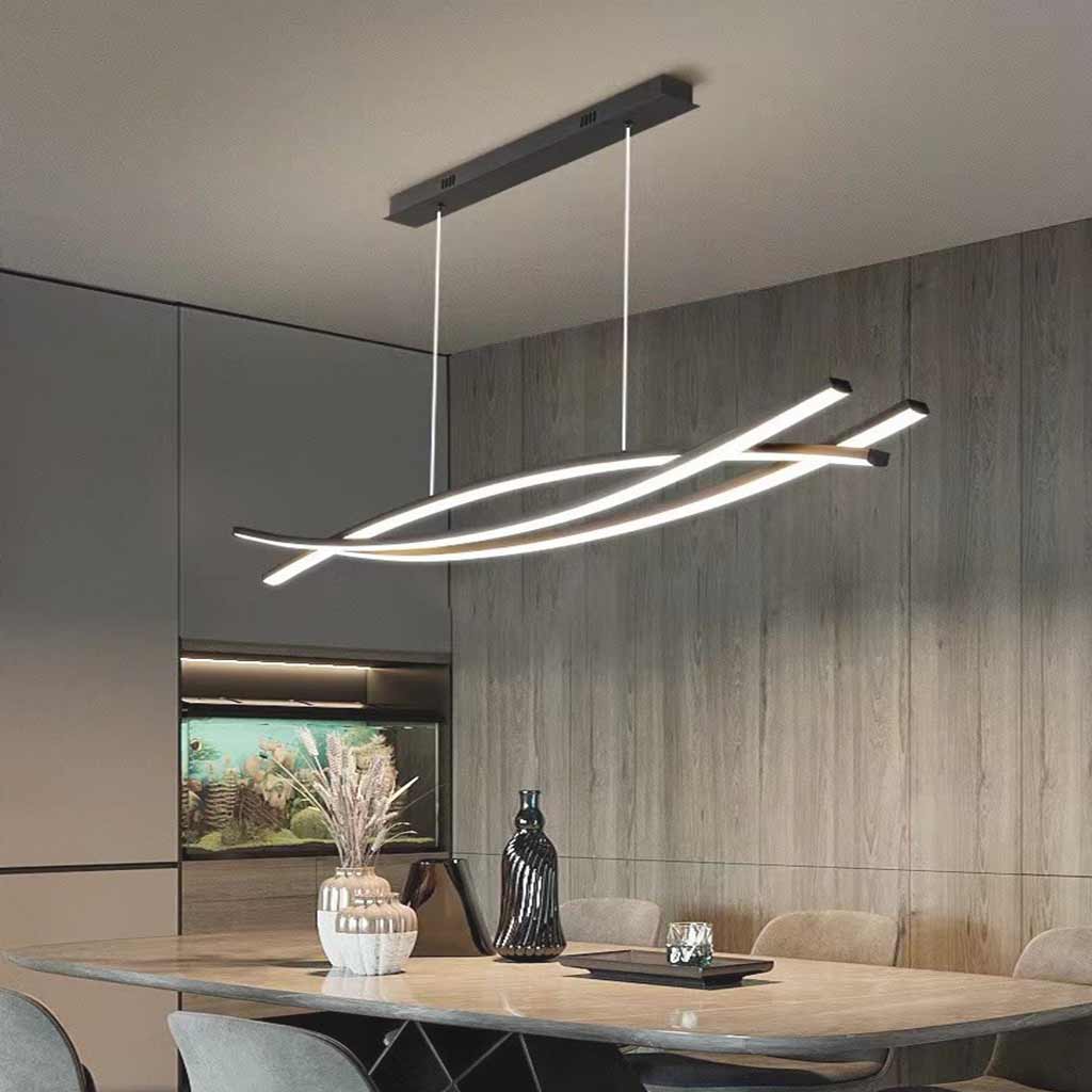 Suspension Luminaire Scandinave Minimaliste Trois Barres Dimmer LED, Noir