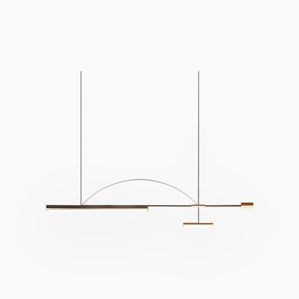 Suspension Minimaliste Art Deco Longue Linéaire LED, Noir & Or