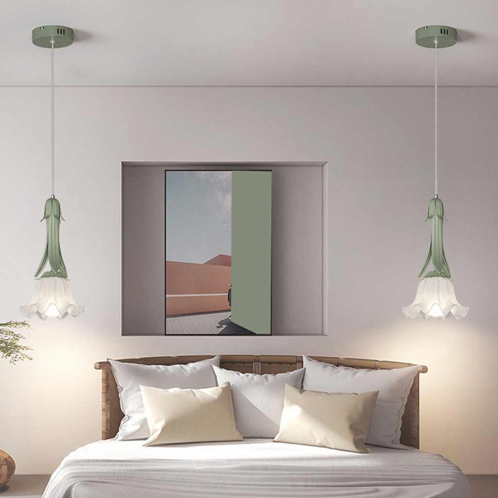 Suspension lumière art déco petite muguet, vert / blanc