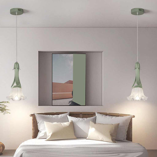 Suspension lumière art déco petite muguet, vert / blanc