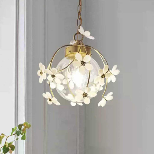Suspension artistique en verre et cuivre en forme de fleur