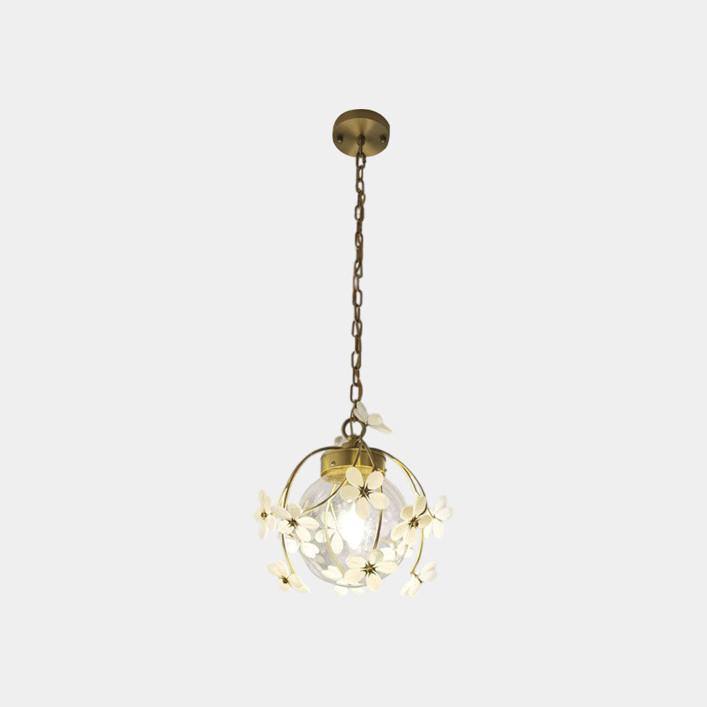 Suspension artistique en verre et cuivre en forme de fleur