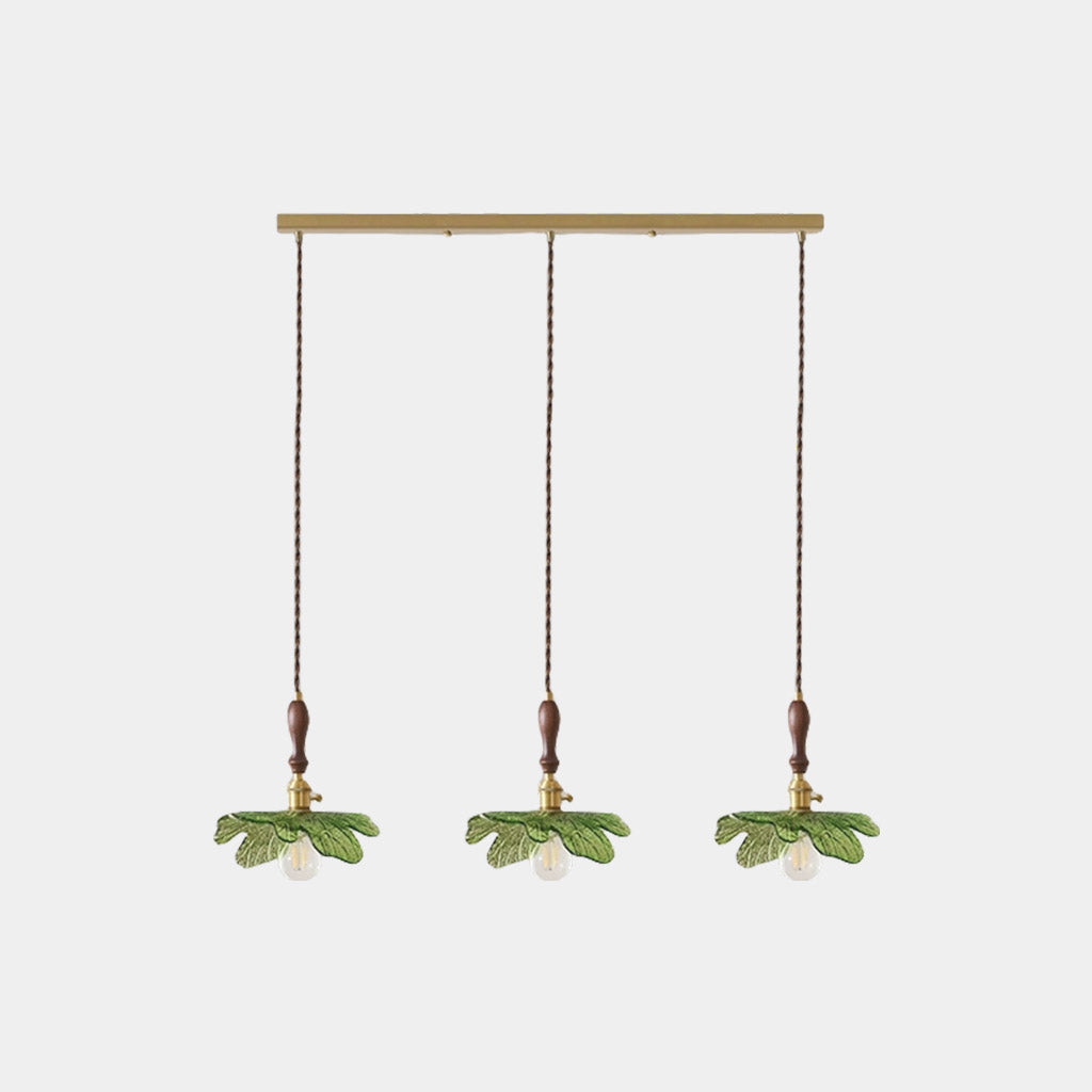 Suspension artistique rétro en laiton avec plateau en bois et en verre, vert