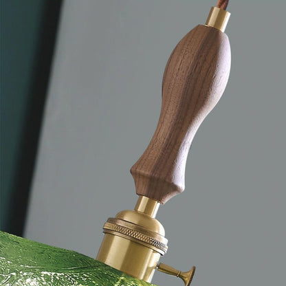 Suspension artistique rétro en laiton avec plateau en bois et en verre, vert