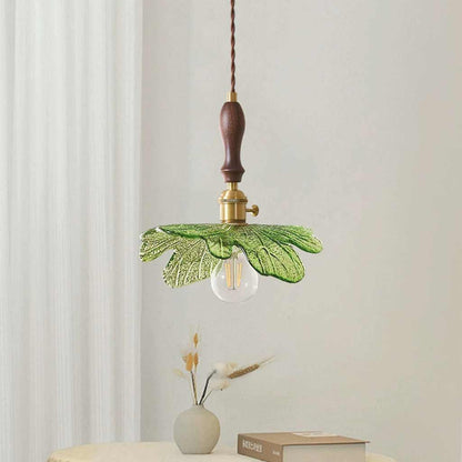 Suspension artistique rétro en laiton avec plateau en bois et en verre, vert