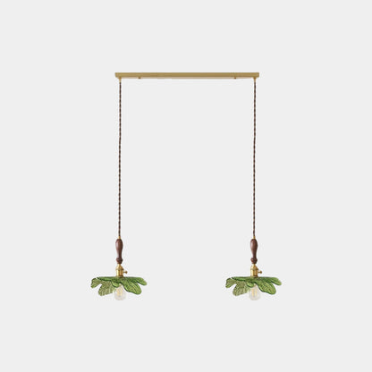 Suspension artistique rétro en laiton avec plateau en bois et en verre, vert