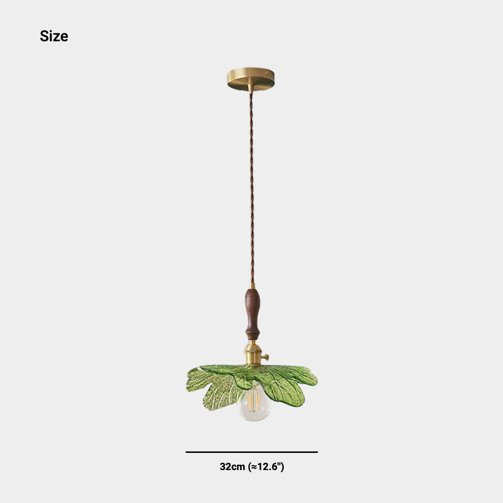 Suspension artistique rétro en laiton avec plateau en bois et en verre, vert