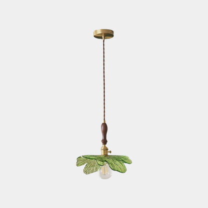 Suspension artistique rétro en laiton avec plateau en bois et en verre, vert